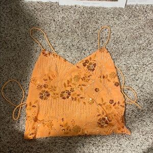Backless Orange Floral Women's Top
